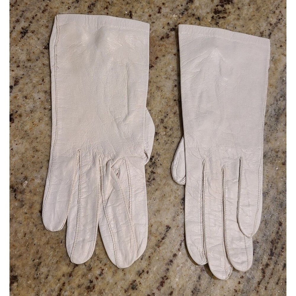 Vintage Size XS/S Off-White Soft Kid Leather Formal 8.5" Gloves Pearly Button